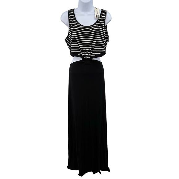 LeShop Maxi Striped Top Solid Skirt Black/White L Stretchy Waist Sleeveless Crew - Picture 2 of 12